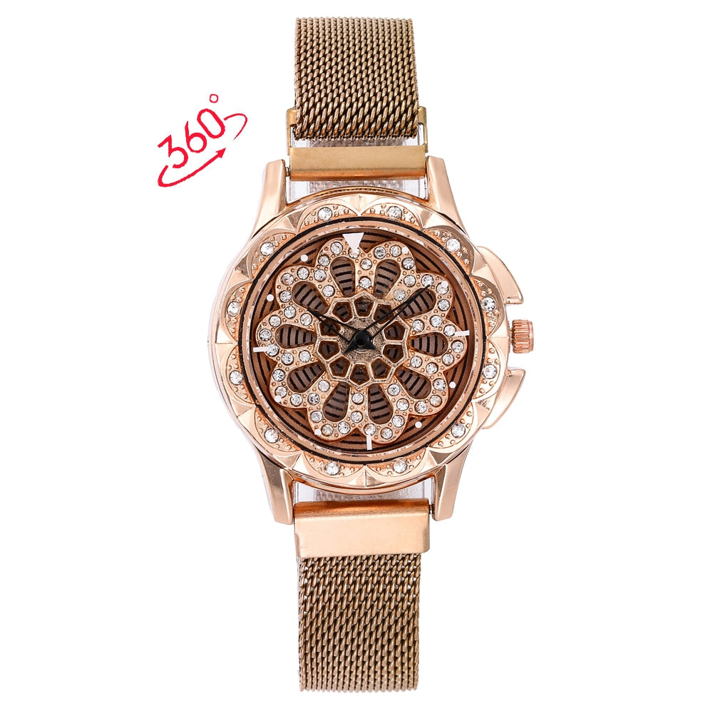360 Degree Rotation Women Mesh Magnet Buckle Starry Sky Watch Luxury Fashion Ladies Geometric Quartz Watch Relogio Feminino
