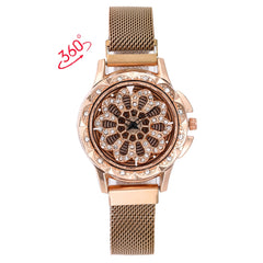 360 Degree Rotation Women Mesh Magnet Buckle Starry Sky Watch Luxury Fashion Ladies Geometric Quartz Watch Relogio Feminino