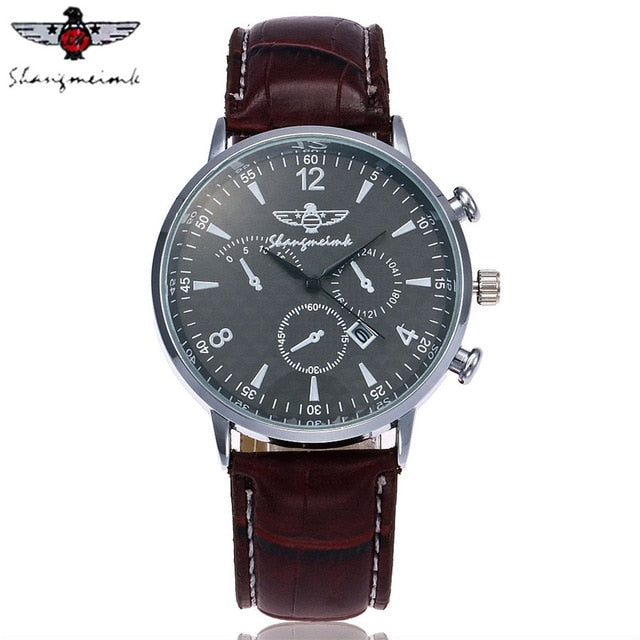 SHANGMEIMK Men Watch Luxury Brand Fashion Calendar Clock Leather Strap Quartz Male Wrist Watches Relogio Masculino Hot Selling