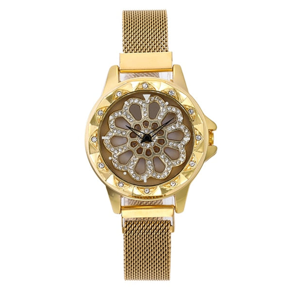 360 Degree Rotation Women Mesh Magnet Buckle Starry Sky Watch Luxury Fashion Ladies Geometric Quartz Watch Relogio Feminino