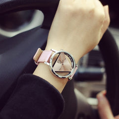 Fashion hollow triangle women quartz watches simple novelty and individualism creative wrist watch black white leather clock