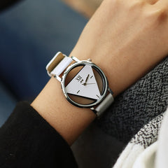 Fashion hollow triangle women quartz watches simple novelty and individualism creative wrist watch black white leather clock