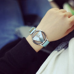 Fashion hollow triangle women quartz watches simple novelty and individualism creative wrist watch black white leather clock