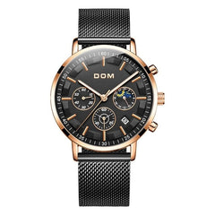 DOM Luxury Brand Men Business Watches Chronograph Waterproof Quartz Wristwatch Full Steel Male Clock Relogio Masculino M-1296GK