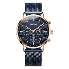 DOM Luxury Brand Men Business Watches Chronograph Waterproof Quartz Wristwatch Full Steel Male Clock Relogio Masculino M-1296GK