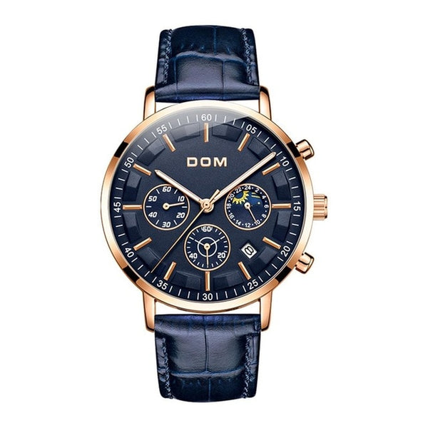 DOM Luxury Brand Men Business Watches Chronograph Waterproof Quartz Wristwatch Full Steel Male Clock Relogio Masculino M-1296GK