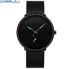 CRRJU Ultra Thin Blue Stainless steel Quartz Watches Men Simple Fashion Business Japan Wristwatch Clock Male Relogio Masculino