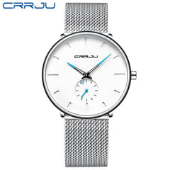 CRRJU Ultra Thin Blue Stainless steel Quartz Watches Men Simple Fashion Business Japan Wristwatch Clock Male Relogio Masculino