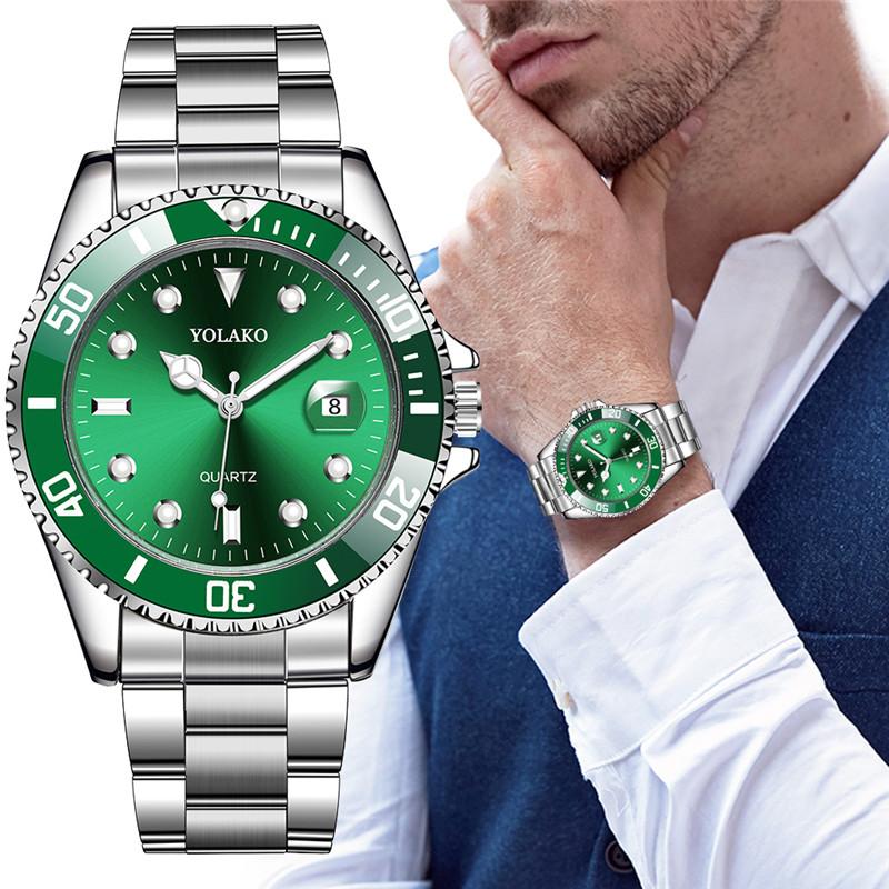 Mens Watches YOLAKO Luxury Men Quartz Watch Fashion Military Stainless Steel Date Sport Saat Analog Wristwatch Masculino Relogio