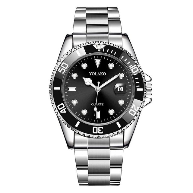 Mens Watches YOLAKO Luxury Men Quartz Watch Fashion Military Stainless Steel Date Sport Saat Analog Wristwatch Masculino Relogio