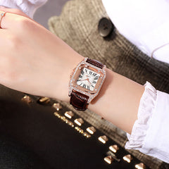 Mulheres diamante relógio de luxo estrelado pulseira definir relógios senhoras casual pulseira de couro relógio de pulso de quartzo feminino zegarek damski