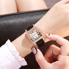 Mulheres diamante relógio de luxo estrelado pulseira definir relógios senhoras casual pulseira de couro relógio de pulso de quartzo feminino zegarek damski