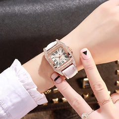 Mulheres diamante relógio de luxo estrelado pulseira definir relógios senhoras casual pulseira de couro relógio de pulso de quartzo feminino zegarek damski