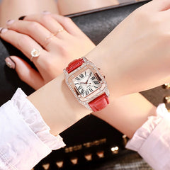 Mulheres diamante relógio de luxo estrelado pulseira definir relógios senhoras casual pulseira de couro relógio de pulso de quartzo feminino zegarek damski