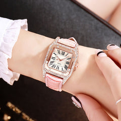 Mulheres diamante relógio de luxo estrelado pulseira definir relógios senhoras casual pulseira de couro relógio de pulso de quartzo feminino zegarek damski