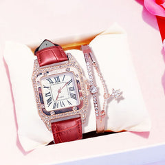 Mulheres diamante relógio de luxo estrelado pulseira definir relógios senhoras casual pulseira de couro relógio de pulso de quartzo feminino zegarek damski