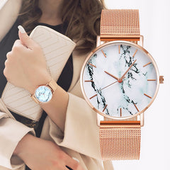 Mode or Rose maille bande créative marbre femme montre-bracelet de luxe femmes montres à Quartz cadeaux Relogio Feminino livraison directe