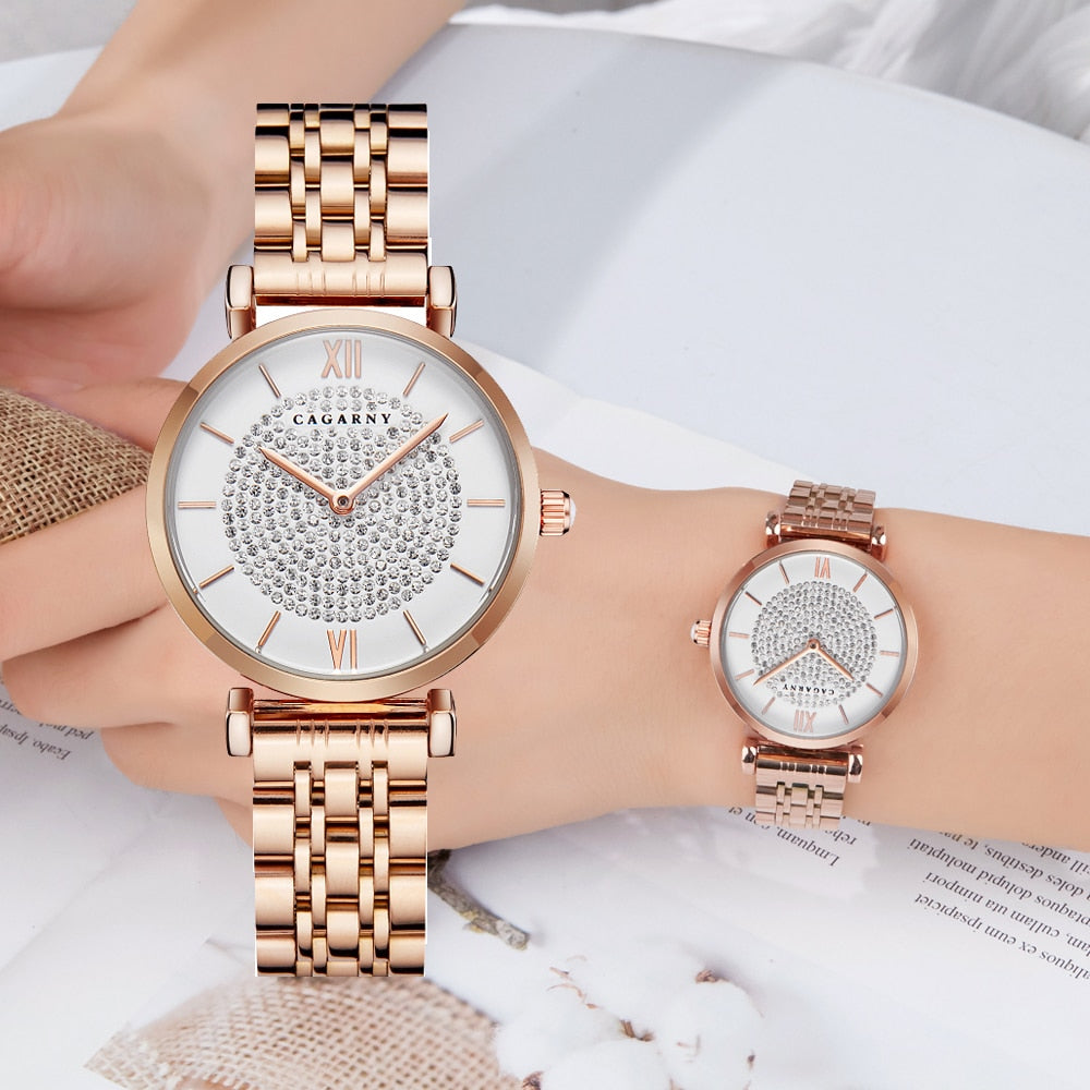 O envio da gota prata rosa ouro aço inoxidável pulseira relógio feminino moda das mulheres relógios de quartzo senhoras relógio feminino presente xfcs
