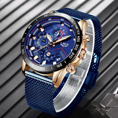 2019 nouveau LIGE bleu décontracté maille ceinture mode Quartz or montre hommes montres haut marque de luxe étanche horloge Relogio Masculino