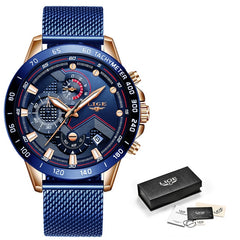2019 nouveau LIGE bleu décontracté maille ceinture mode Quartz or montre hommes montres haut marque de luxe étanche horloge Relogio Masculino