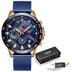 2019 nouveau LIGE bleu décontracté maille ceinture mode Quartz or montre hommes montres haut marque de luxe étanche horloge Relogio Masculino