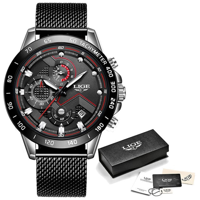 2019 nouveau LIGE bleu décontracté maille ceinture mode Quartz or montre hommes montres haut marque de luxe étanche horloge Relogio Masculino